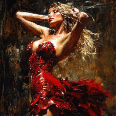 schilderij Lady in red
